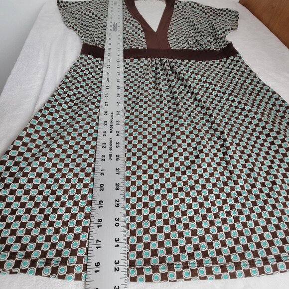 Cabi Womens Brown Teal Polka Dot V-Neck Short Sleeve Mini Dress XL Stretch New - Picture 11 of 11